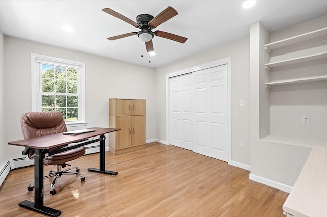 14 Nourse St, Westborough, MA 01581 - office area with light wood-style floors, a ceiling fan, and recessed lighting