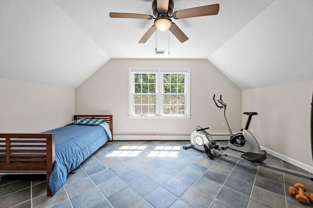 14 Nourse St, Westborough, MA 01581 - bedroom with a baseboard radiator, lofted ceiling, and a ceiling fan