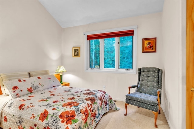 bedroom with carpet and vaulted ceiling