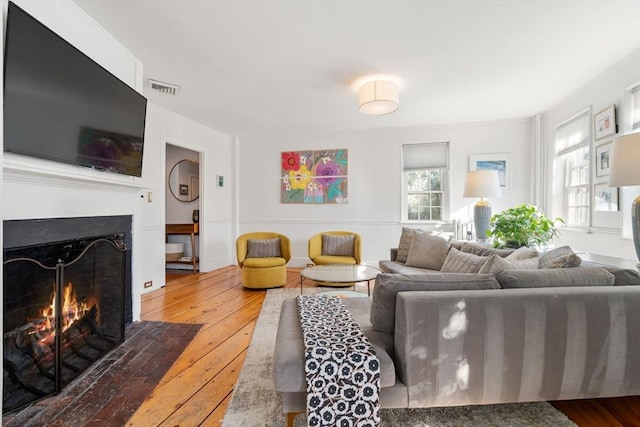 living room with hardwood / wood-style flooring