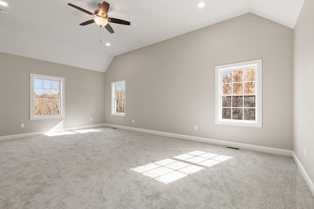 13R Pine Hill Way Unit 13, Harvard, MA 01451 - empty room featuring recessed lighting, vaulted ceiling, ceiling fan, carpet flooring, and baseboards