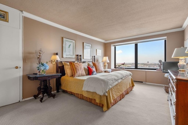 85 E India Row Unit 18B, Boston, MA 02110 - bedroom with light carpet, ornamental molding, and a textured ceiling