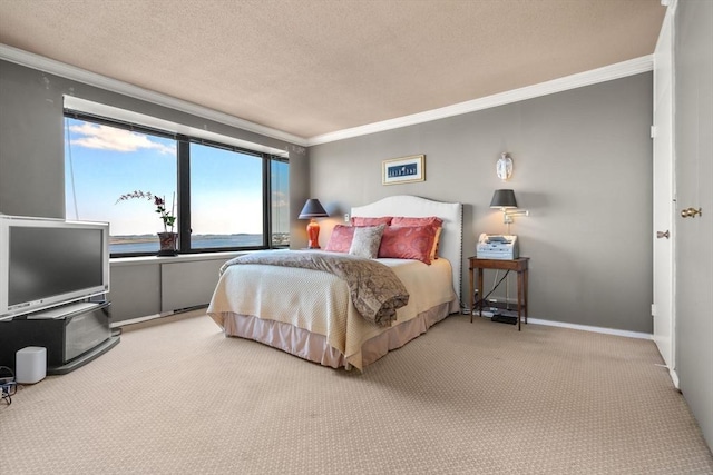 85 E India Row Unit 18B, Boston, MA 02110 - bedroom featuring ornamental molding, light carpet, and a textured ceiling