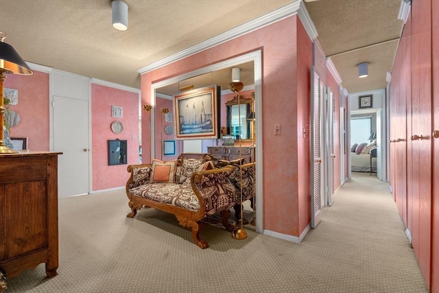 85 E India Row Unit 18B, Boston, MA 02110 - bedroom with light carpet, a textured ceiling, and crown molding
