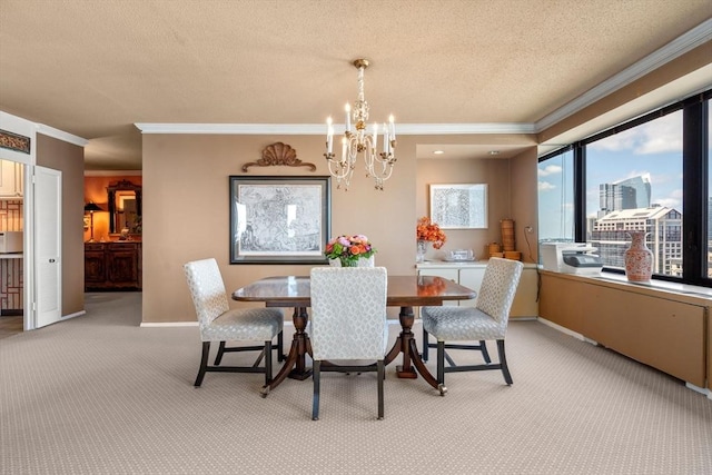 85 E India Row Unit 18B, Boston, MA 02110 - dining room featuring crown molding, a chandelier, light colored carpet, and a textured ceiling