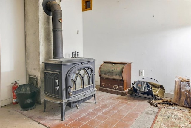 room details with a wood stove