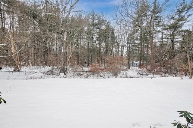 view of yard layered in snow