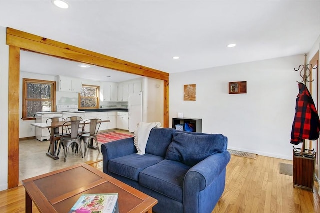 living room featuring light wood-type flooring