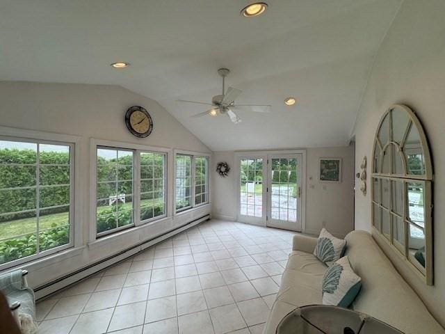 18 Lily Pond Dr, Yarmouth, MA 02664 - sunroom / solarium featuring lofted ceiling, plenty of natural light, baseboard heating, and french doors
