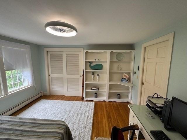 18 Lily Pond Dr, Yarmouth, MA 02664 - bedroom featuring a baseboard heating unit, wood finished floors, and an office area