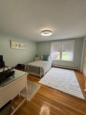 18 Lily Pond Dr, Yarmouth, MA 02664 - bedroom with baseboard heating, wood finished floors, and a desk