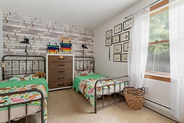 224 Church, Pembroke, NH 03275 - bedroom featuring a baseboard radiator, a textured ceiling, and light carpet