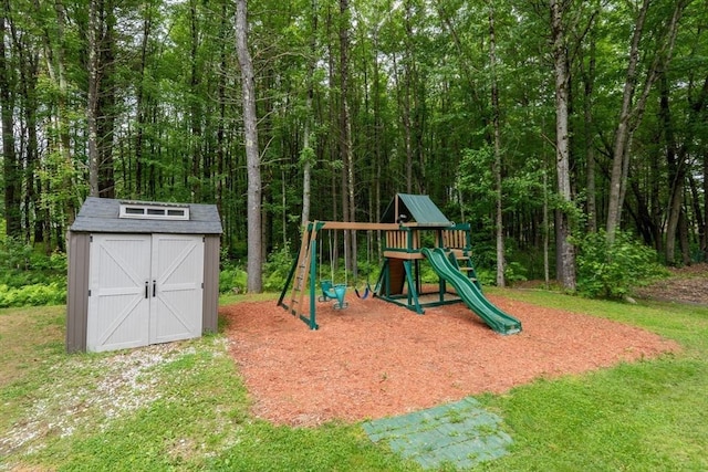 224 Church, Pembroke, NH 03275 - community jungle gym with a storage unit and a wooded view