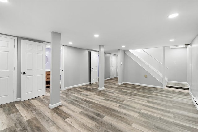 basement with light wood-type flooring