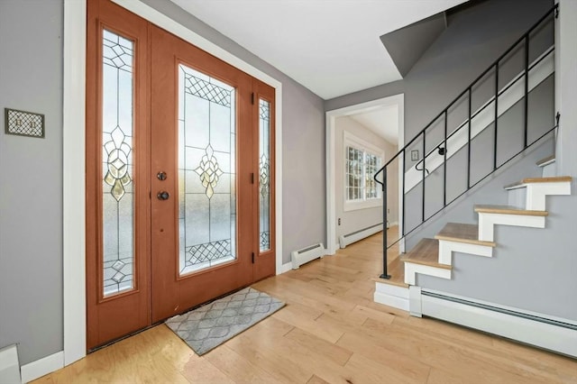 foyer featuring light hardwood / wood-style flooring and a baseboard heating unit