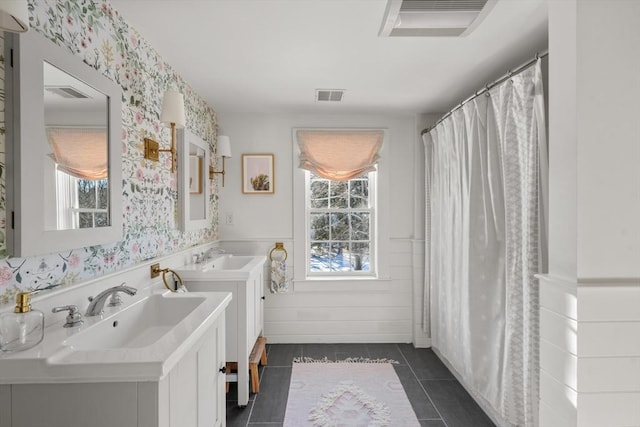 bathroom with vanity and tile patterned floors