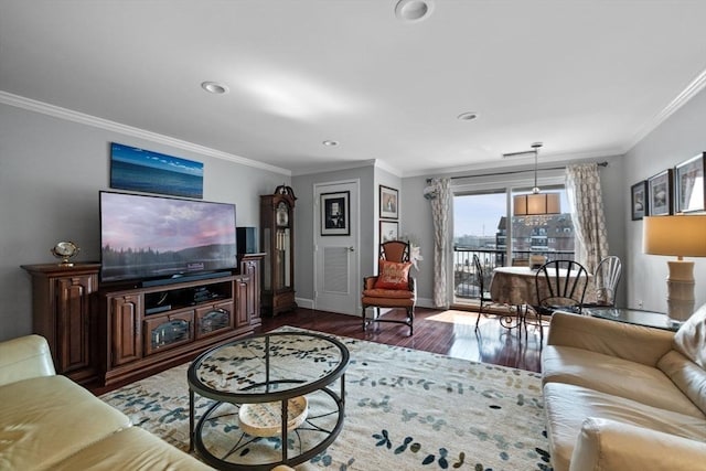 150 Lynnway Unit 406, Lynn, MA 01902 - living room with crown molding, wood finished floors, and recessed lighting
