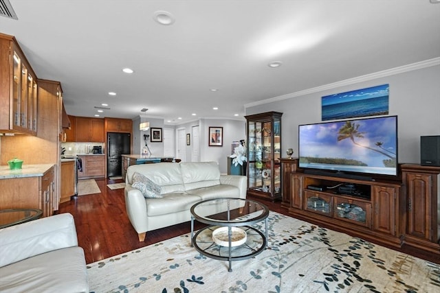 150 Lynnway Unit 406, Lynn, MA 01902 - living room with recessed lighting, dark wood finished floors, and crown molding