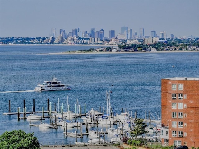 150 Lynnway Unit 406, Lynn, MA 01902 - water view with city skyline and a boat dock
