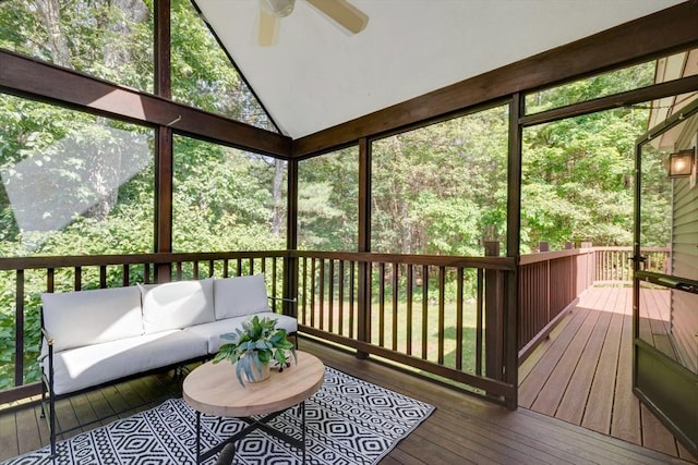17 Indian Dawn Unit 17, Wayland, MA 01778 - sunroom with outdoor lounge area, a ceiling fan, vaulted ceiling, and healthy amount of natural light