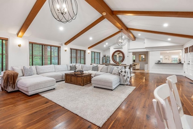 4 Rockwood Ln, Londonderry, NH 03053 - living area with dark wood finished floors, recessed lighting, and a chandelier