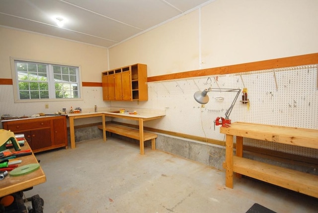 95 Bayberry Rd, Concord, MA 01742 - kitchen with unfinished concrete floors and open shelves