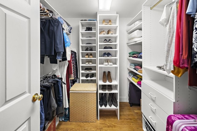 walk in closet featuring wood finished floors