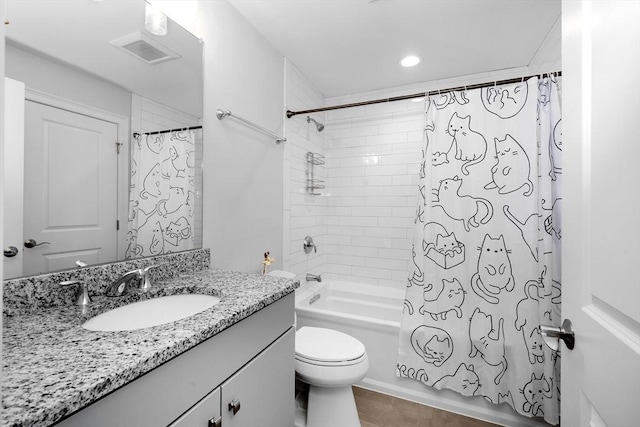 14 Dorset Park Ln, Weymouth, MA 02190 - full bathroom featuring vanity, toilet, shower / bath combo, and recessed lighting