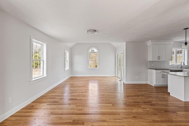 unfurnished living room with light wood-style flooring and a wealth of natural light