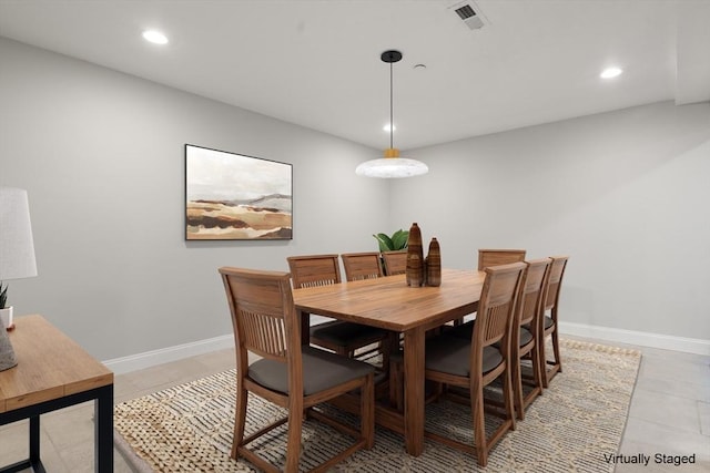 dining area featuring visible vents, recessed lighting, and baseboards