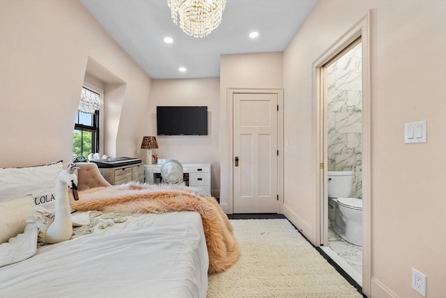 11 Beckler Ave, Boston, MA 02127 - bedroom with a chandelier, ensuite bathroom, and recessed lighting