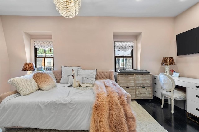 11 Beckler Ave, Boston, MA 02127 - bedroom with a chandelier, multiple windows, and dark wood-type flooring