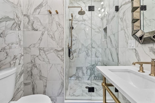 11 Beckler Ave, Boston, MA 02127 - bathroom with tile walls, a marble finish shower, and vanity