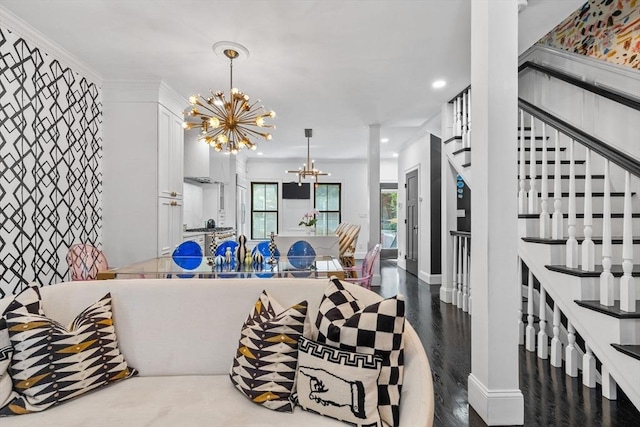 11 Beckler Ave, Boston, MA 02127 - dining room with a chandelier, wood finished floors, recessed lighting, and stairs