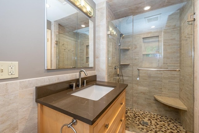759 Main St, Boxford, MA 01921 - full bath with tile walls, vanity, and a stall shower