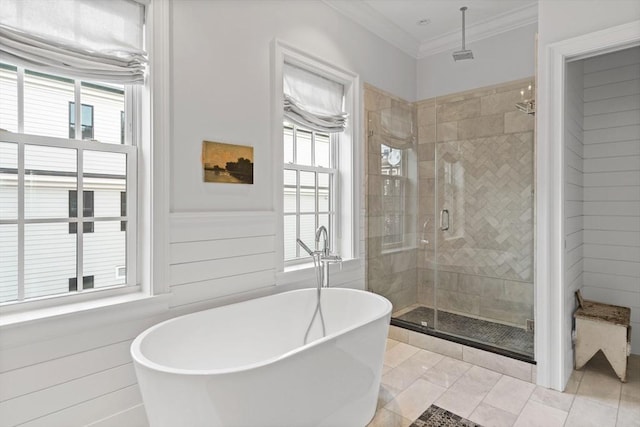 795 E 4th St, Boston, MA 02127 - full bath featuring a stall shower, a soaking tub, and ornamental molding
