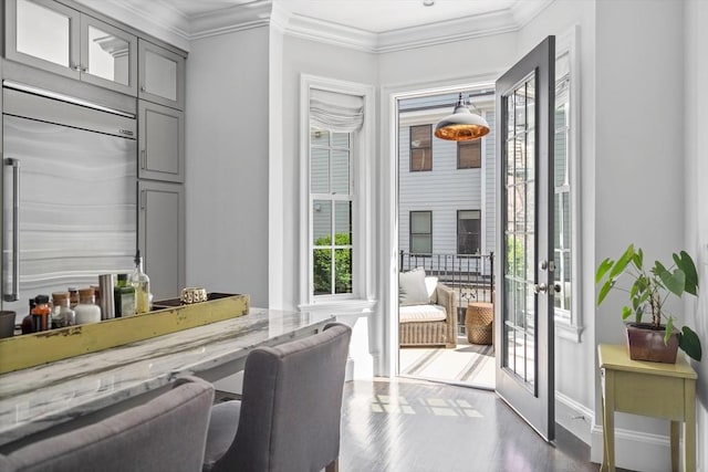 795 E 4th St, Boston, MA 02127 - interior space featuring wood finished floors, french doors, baseboards, and ornamental molding