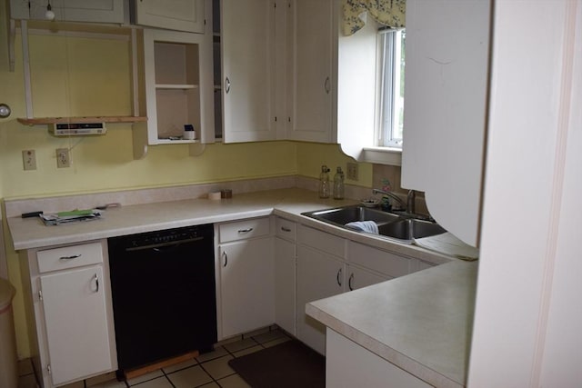 959 Ray St, Fall River, MA 02720 - kitchen with dishwasher, white cabinetry, light countertops, and light tile patterned flooring