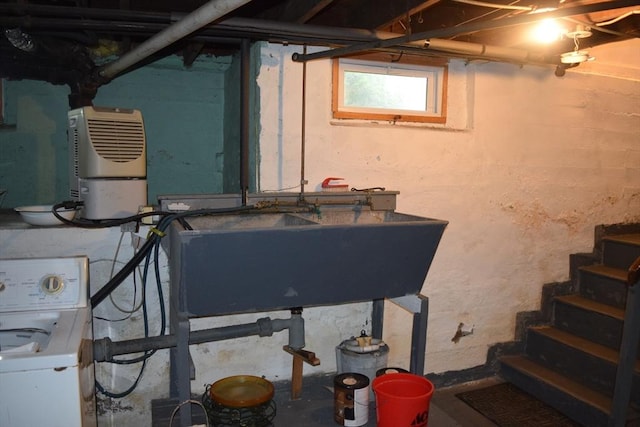 959 Ray St, Fall River, MA 02720 - basement featuring washer / dryer and stairs