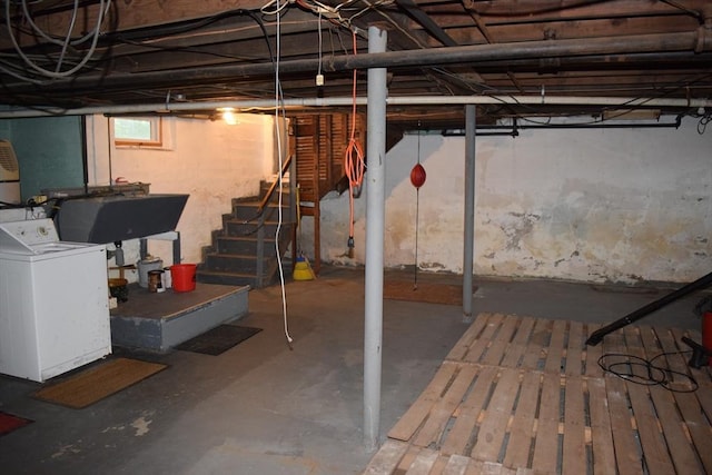 959 Ray St, Fall River, MA 02720 - below grade area featuring washer / dryer and stairs