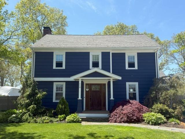 110 Atwell Cir, Marshfield, MA 02050 - view of front facade featuring a chimney