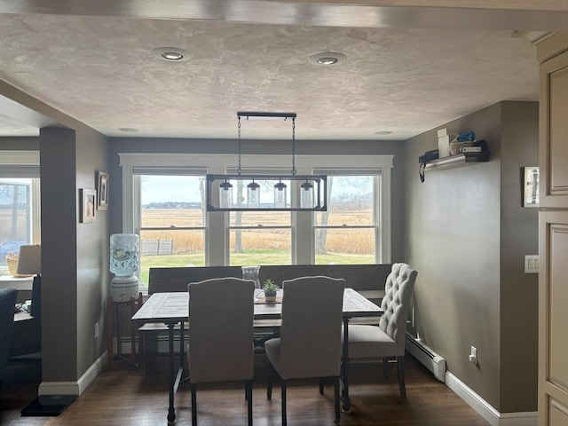 110 Atwell Cir, Marshfield, MA 02050 - dining space featuring a baseboard radiator, dark wood finished floors, and baseboards