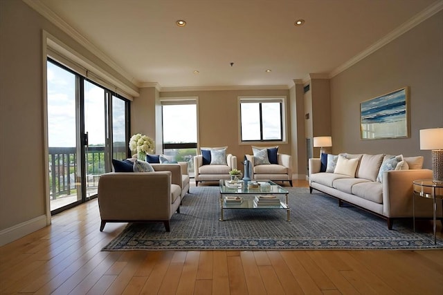 15 N Beacon St Unit 1006, Boston, MA 02134 - living area featuring plenty of natural light, wood-type flooring, ornamental molding, and baseboards