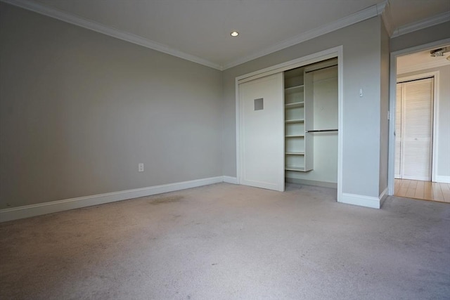 15 N Beacon St Unit 1006, Boston, MA 02134 - unfurnished bedroom featuring baseboards, carpet flooring, ornamental molding, recessed lighting, and a closet