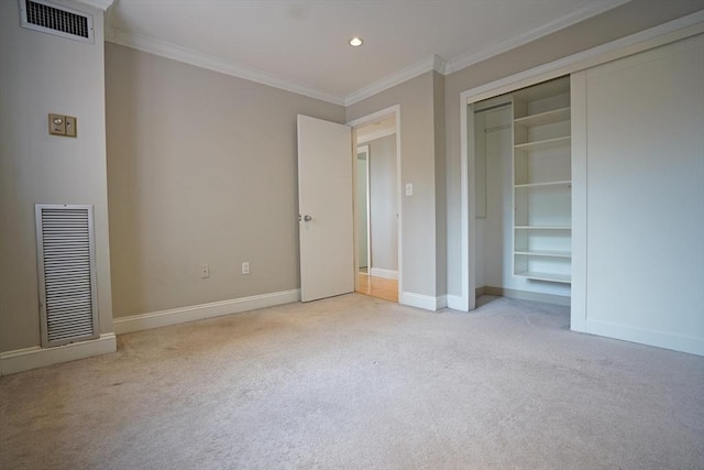 15 N Beacon St Unit 1006, Boston, MA 02134 - unfurnished bedroom featuring carpet, ornamental molding, baseboards, recessed lighting, and a closet