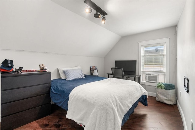 120 Fulton St, Lowell, MA 01850 - bedroom with wood finished floors, lofted ceiling, baseboards, and cooling unit