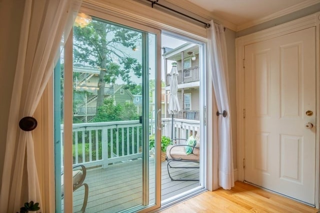 29 Carlton St Unit 2, Salem, MA 01970 - doorway with healthy amount of natural light, light wood-style flooring, and ornamental molding