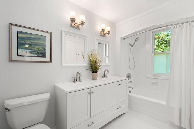 21 Studio Rd, Newton, MA 02466 - full bathroom with shower / tub combo with curtain, toilet, and double vanity