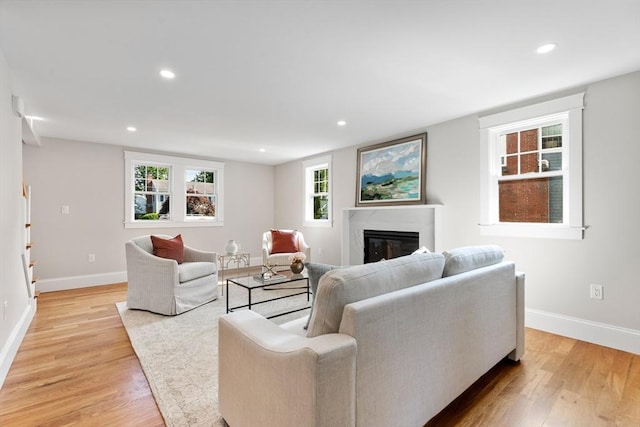 6 Ivy Cir, Winchester, MA 01890 - living area featuring a fireplace, light wood-style floors, and recessed lighting