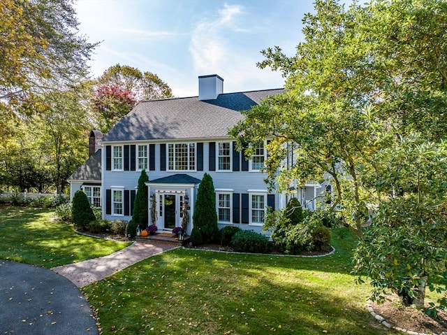 colonial house with a front lawn